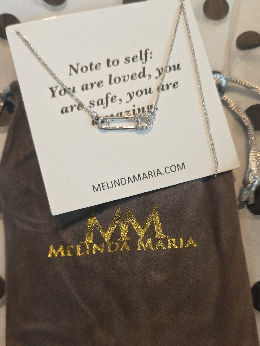 Melinda Maria Silver Safety Pin Pendant Necklace with Crystal Accent